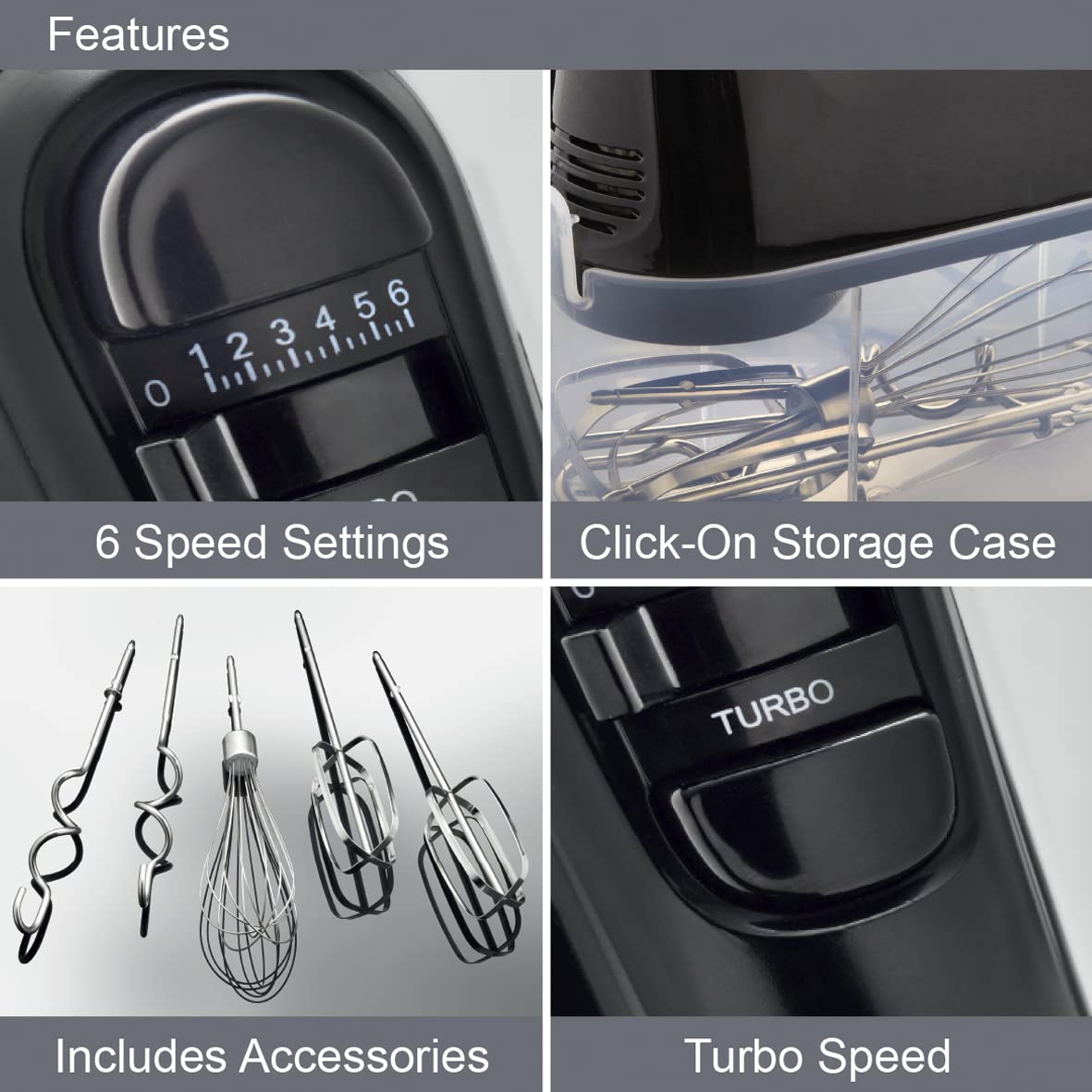 Quest black 400W hand mixer with storage case