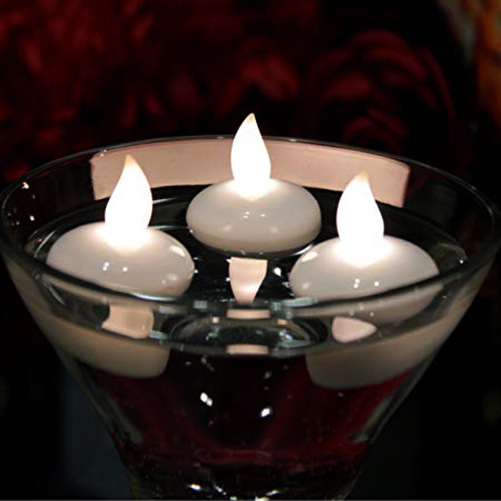 Battery-operated floating LED tealights for decorative bowls