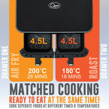 Quest 9L dual basket 2400W air fryer with two 4.5L baskets
