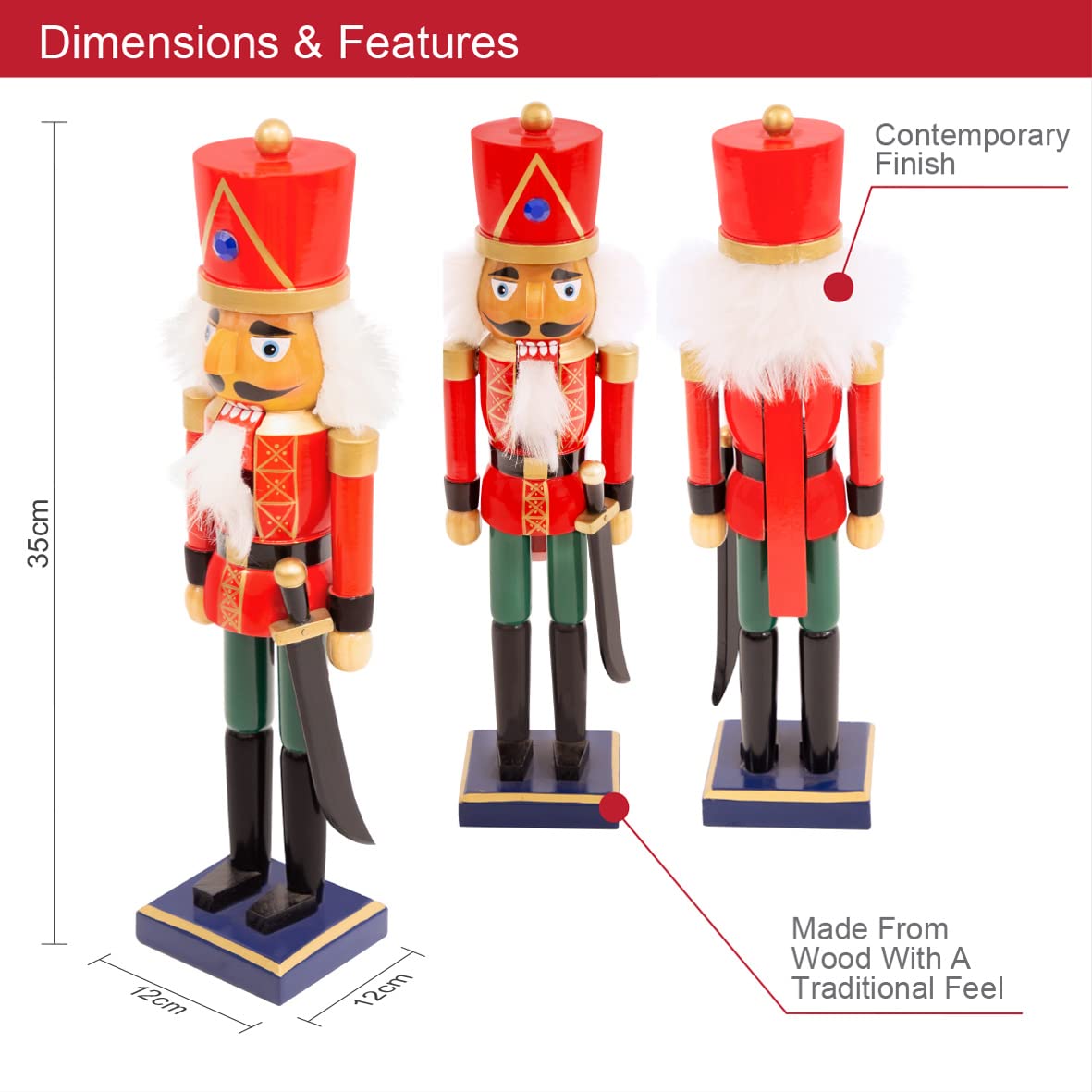 35cm red and green wooden nutcracker soldier Christmas decoration