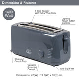 Quest grey 4-slice 1400W toaster