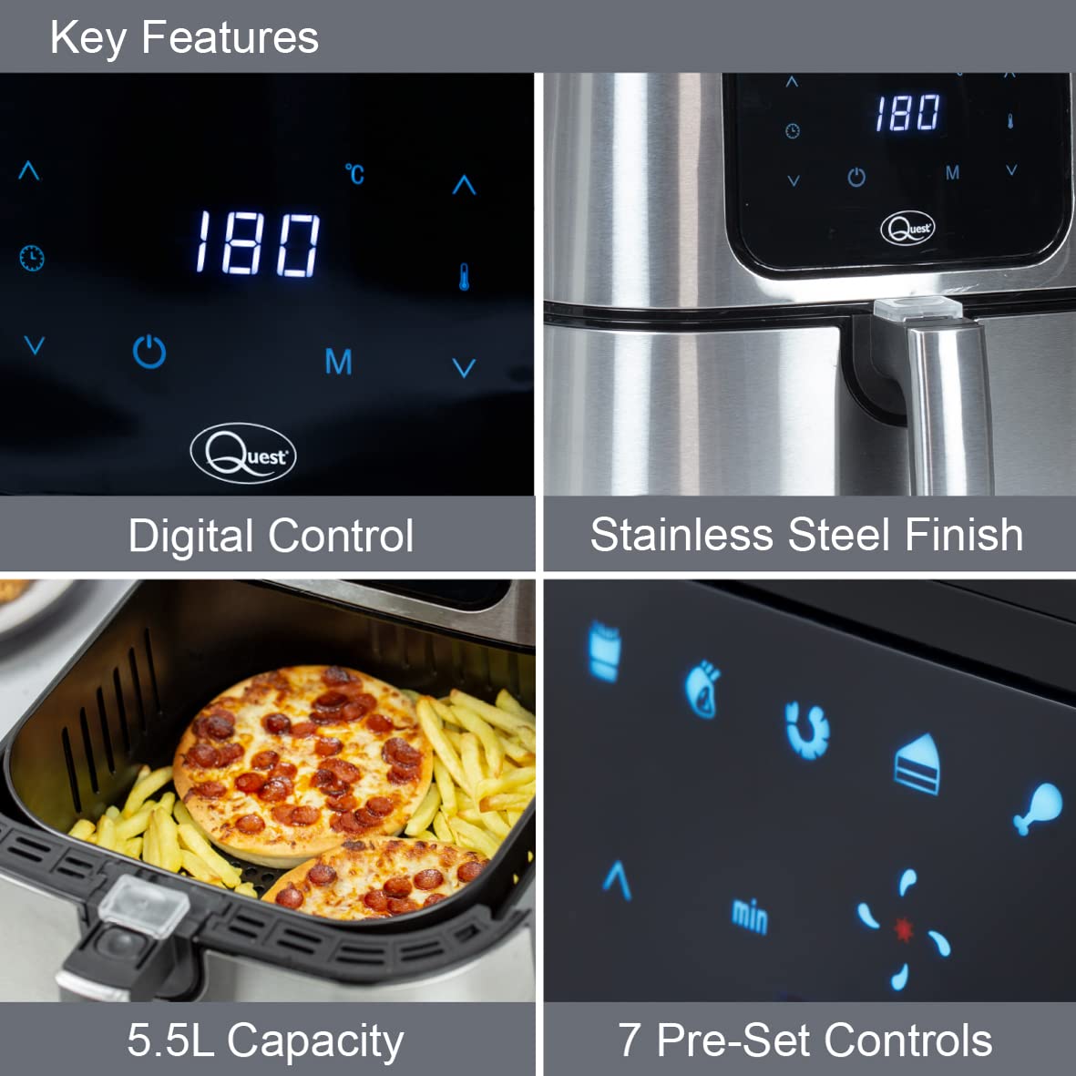 Quest 5.5L 1800W digital air fryer in black