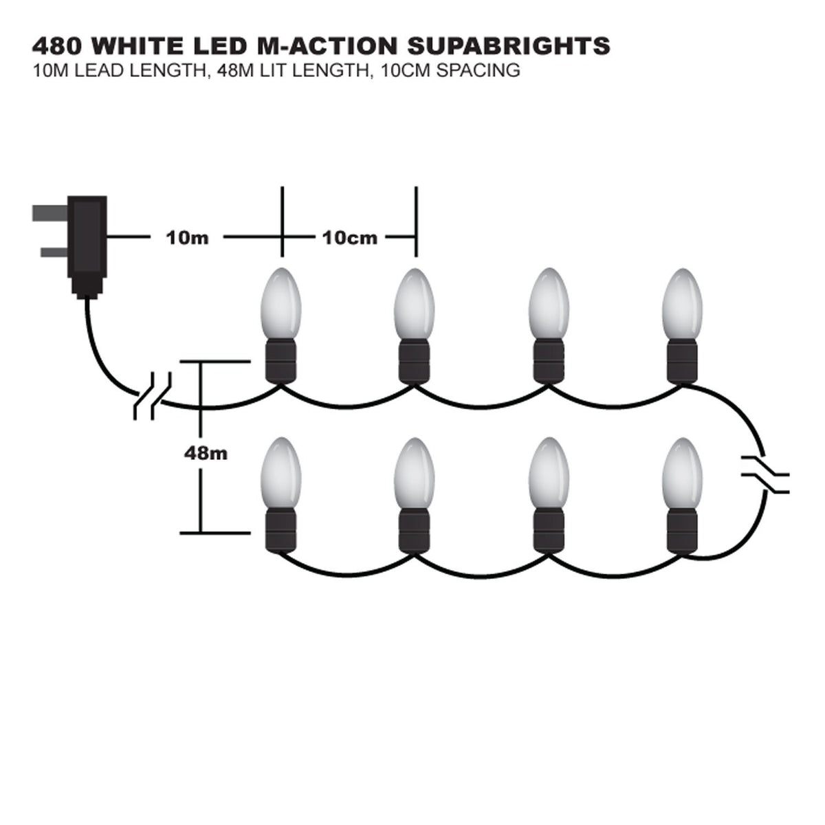 Premier 480 white LED Supabrights Christmas lights on green cable