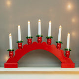 The Christmas Workshop 71179 Red Arched Wooden Bridge with Candle Holders / 7 Warm White LEDs/Indoor Christmas Decoration / 45cm x 31.5cm x 5cm / Battery Powered