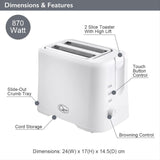 Quest white 870W 2-slice toaster with adjustable browning
