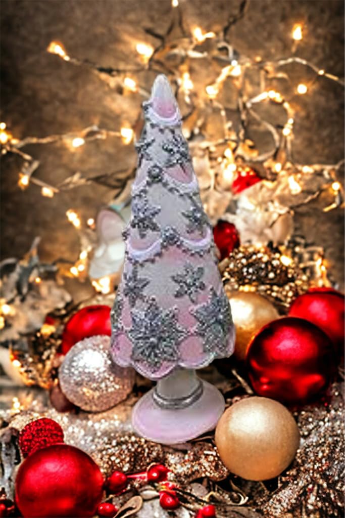 16cm resin festive tree decoration in pink and cream