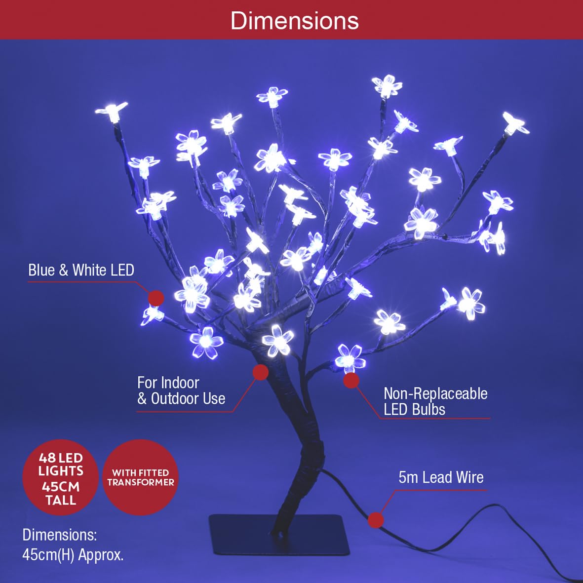 45cm blue and white LED blossom Christmas tree with 48 lights