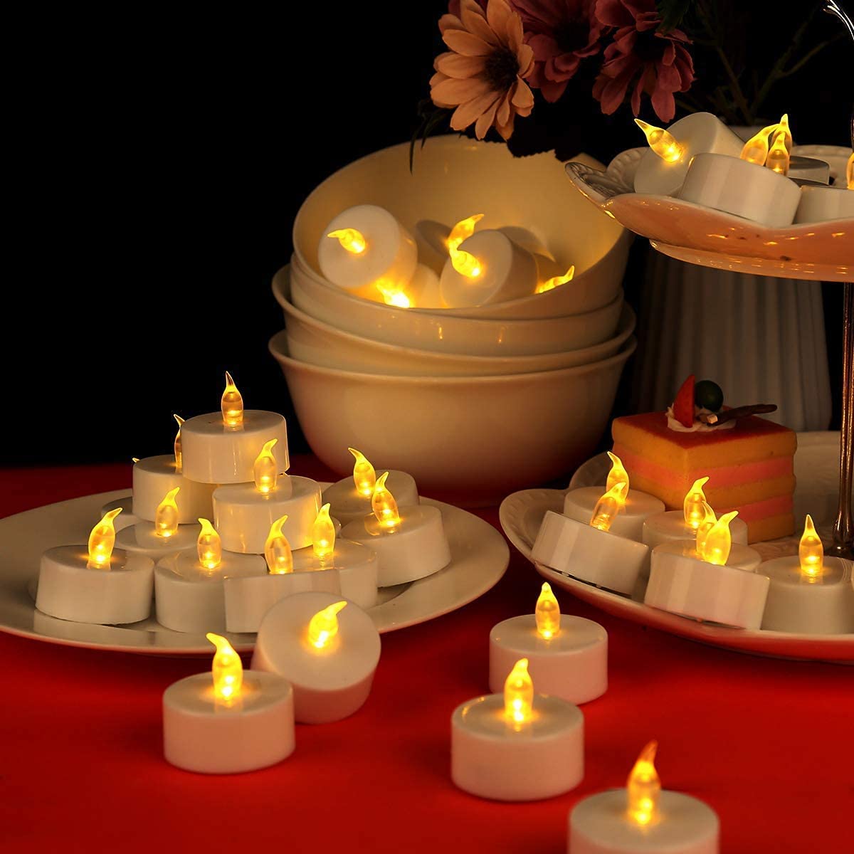 Three-pack battery-operated flickering LED tealights