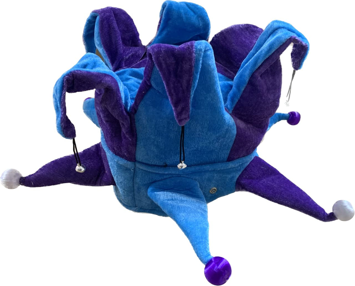 Blue and purple light-up jester hat with bells