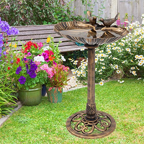 GardenKraft plastic bronze-effect bird bath detail