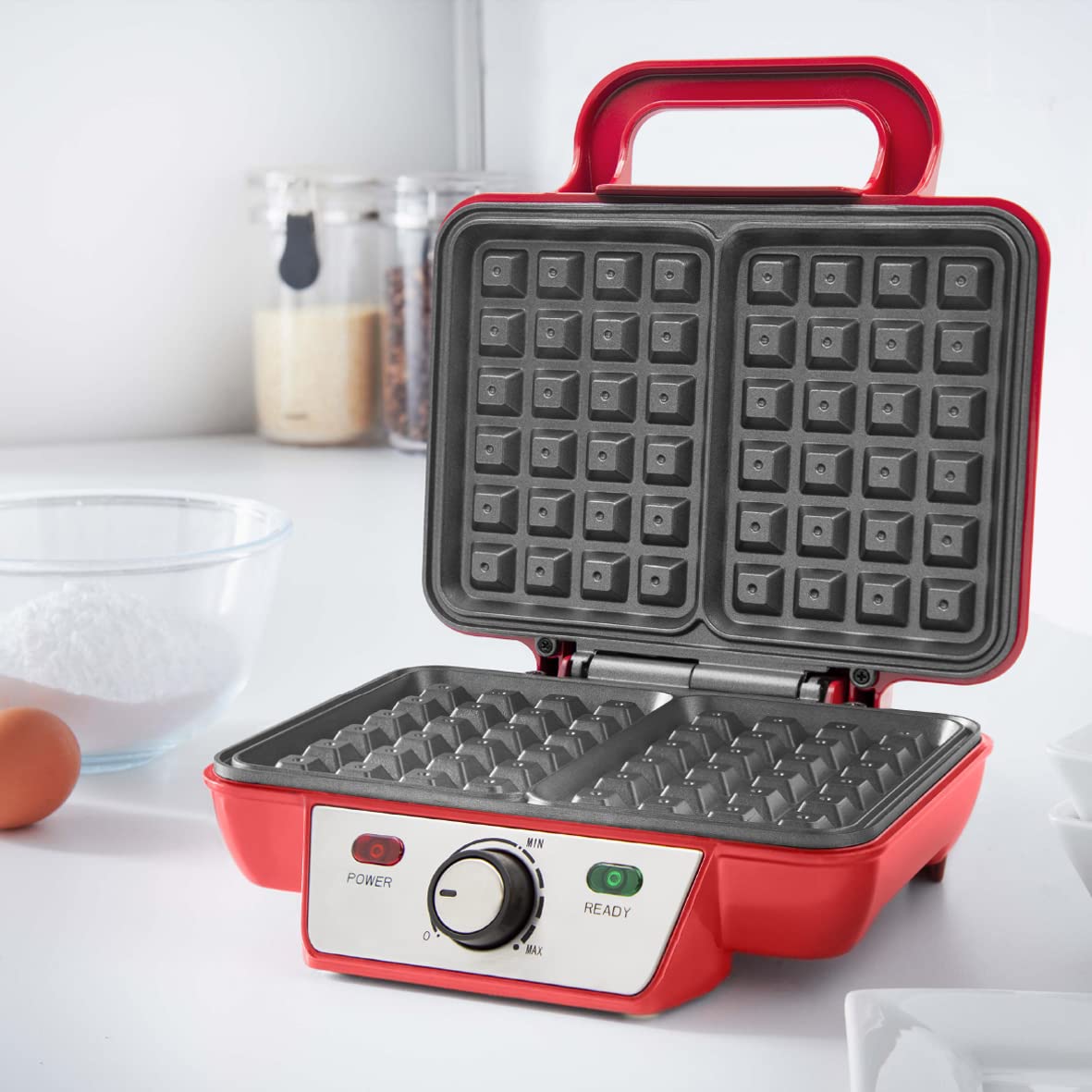 Global Gizmos red two-waffle maker