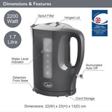 Quest grey 1.7L electric kettle