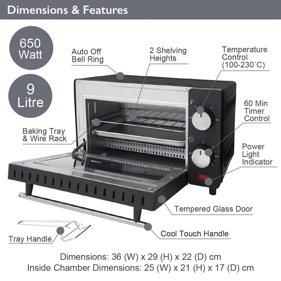Quest black compact 9L mini oven