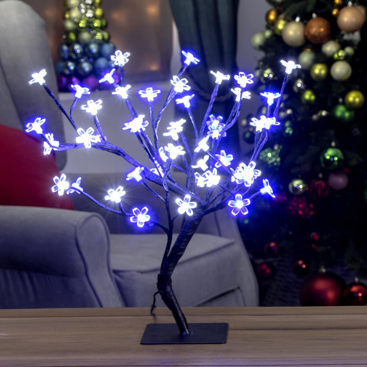 45cm blue and white LED blossom Christmas tree with 48 lights