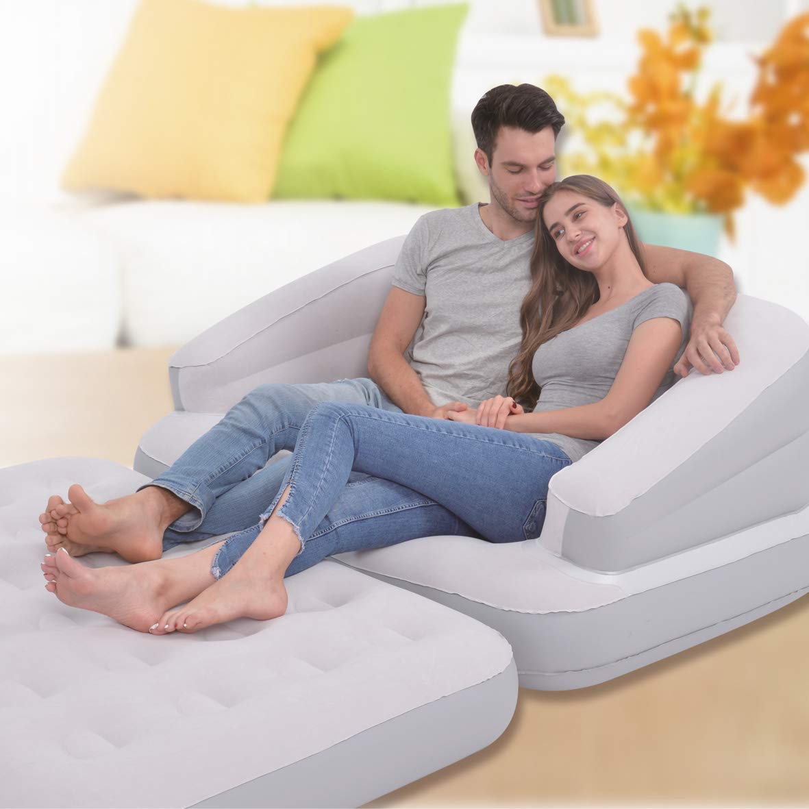 5-in-1 Inflatable Sofa Bed & Camping Chair, Grey - Avenli
