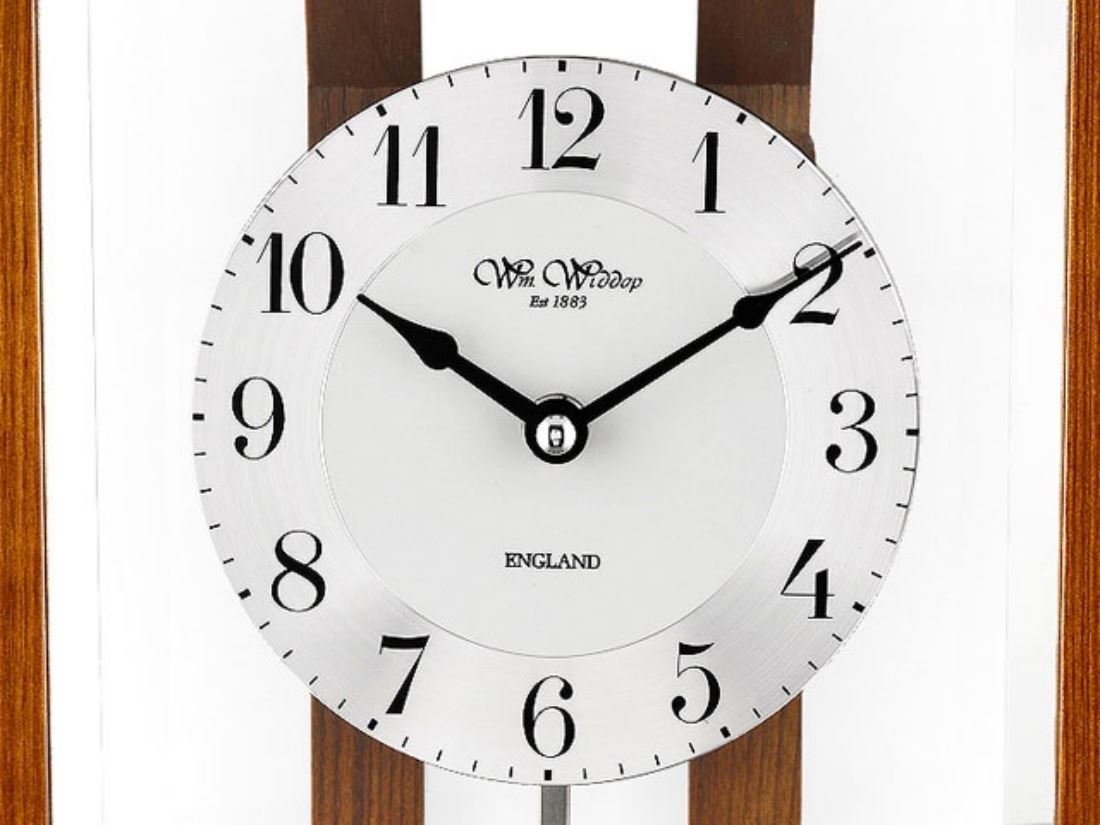 William Widdop Oak Framed Glass Fronted Pendulum Wall Clock