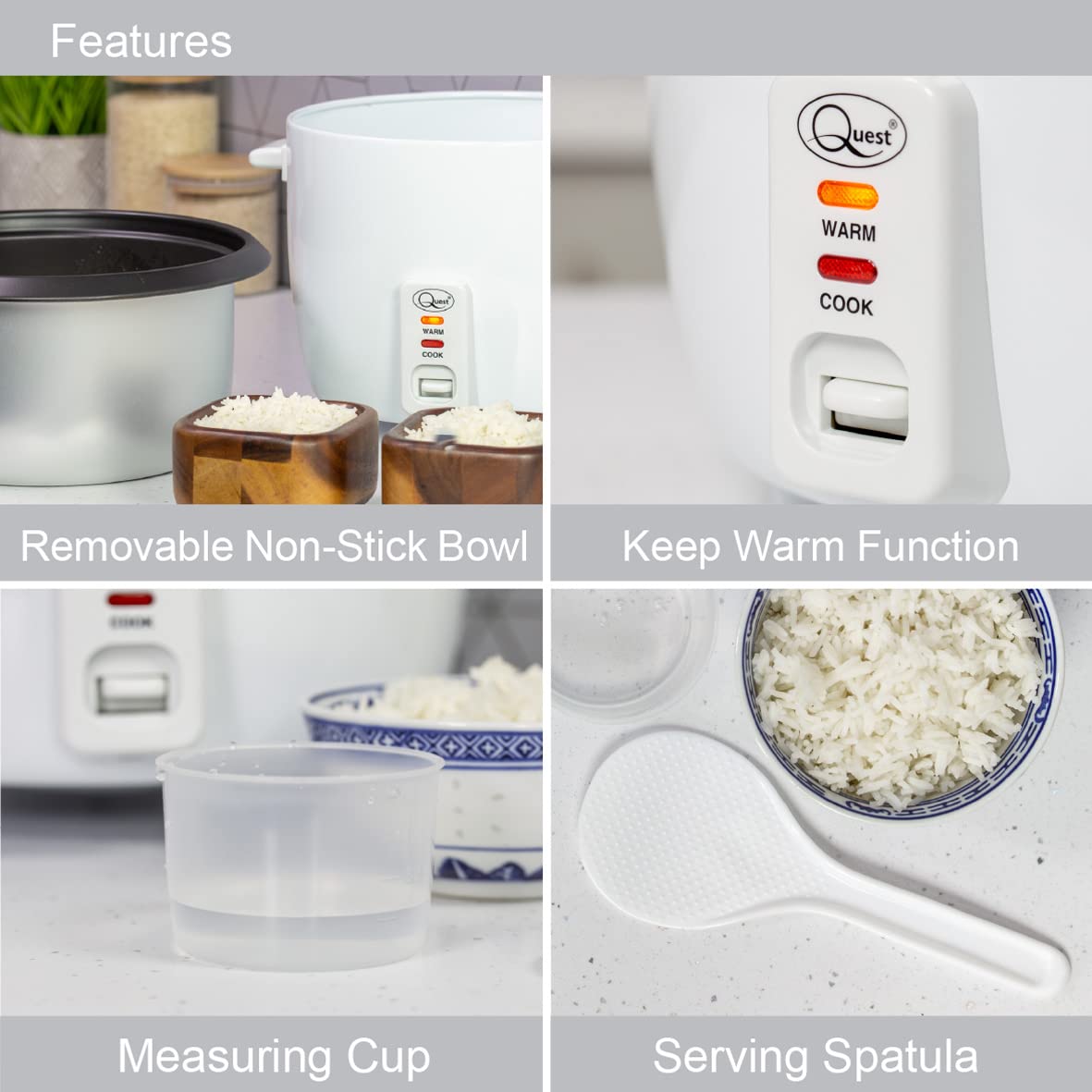 Quest 2.5L 900W rice cooker with keep warm – white