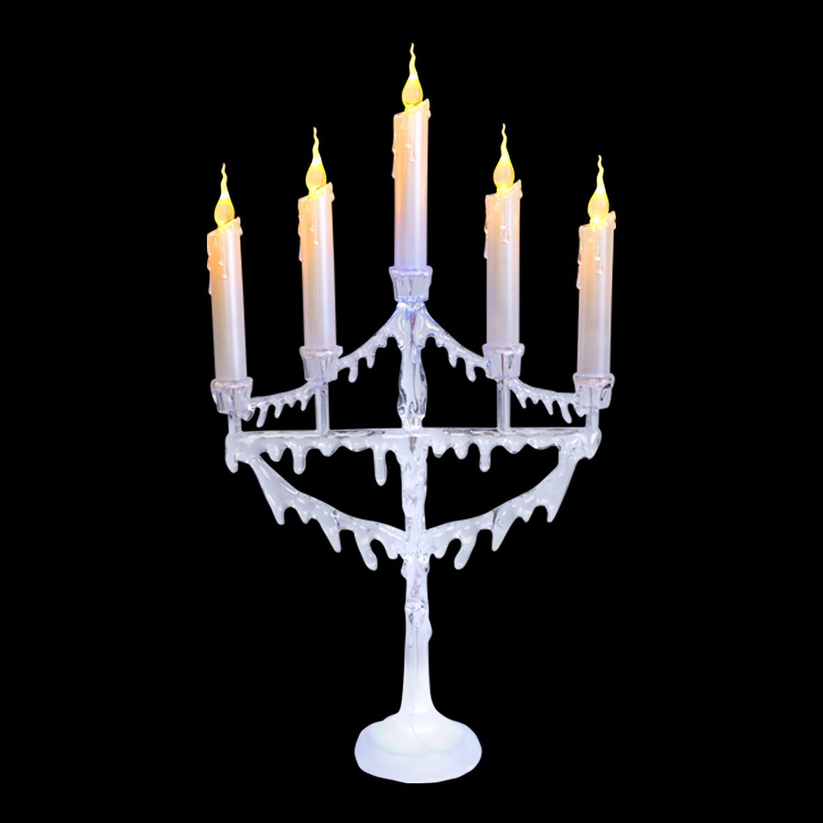 The Christmas Workshop Battery Operated 5 Candle Flickering LED Candleabra, Metal, White