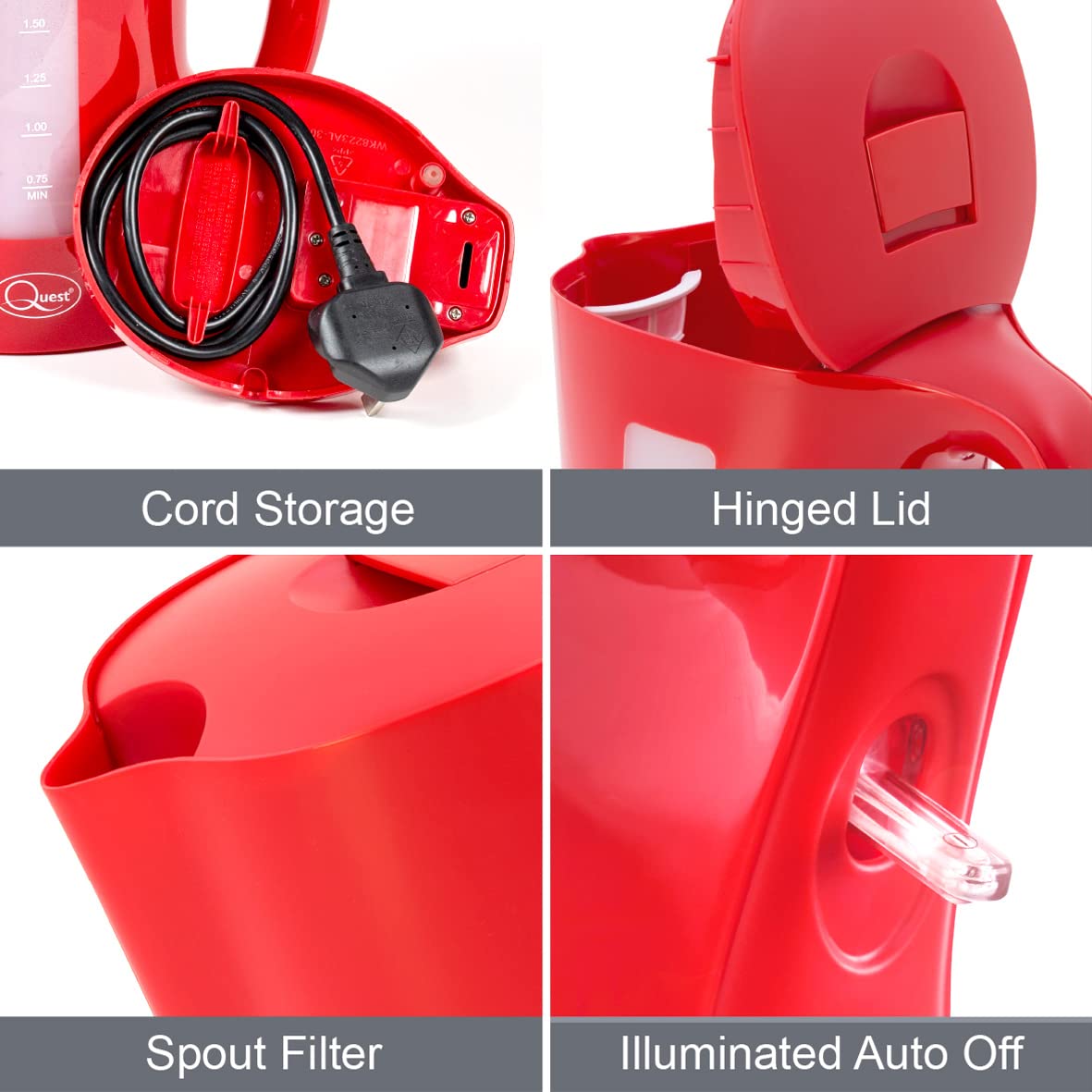Quest red 1.7L electric kettle