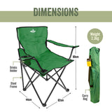 Green foldable outdoor chair packed for transport