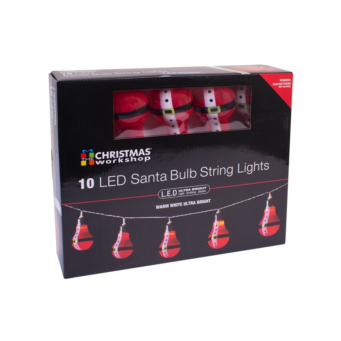 10 warm white LED Santa bulb battery string lights