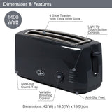 Quest black 4-slice 1400W toaster