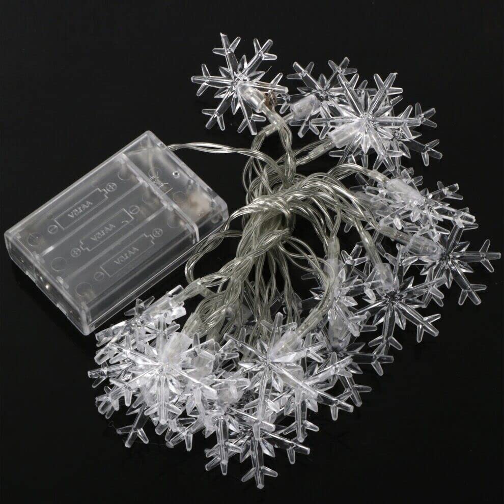 20 White LED Snowflake Fairy Lights Home Christmas Decoration