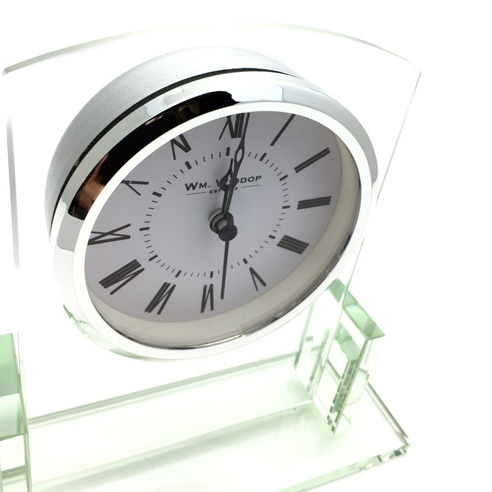 Widdop square glass mantel clock with Roman numeral dial