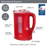 Quest red 1.7L electric kettle