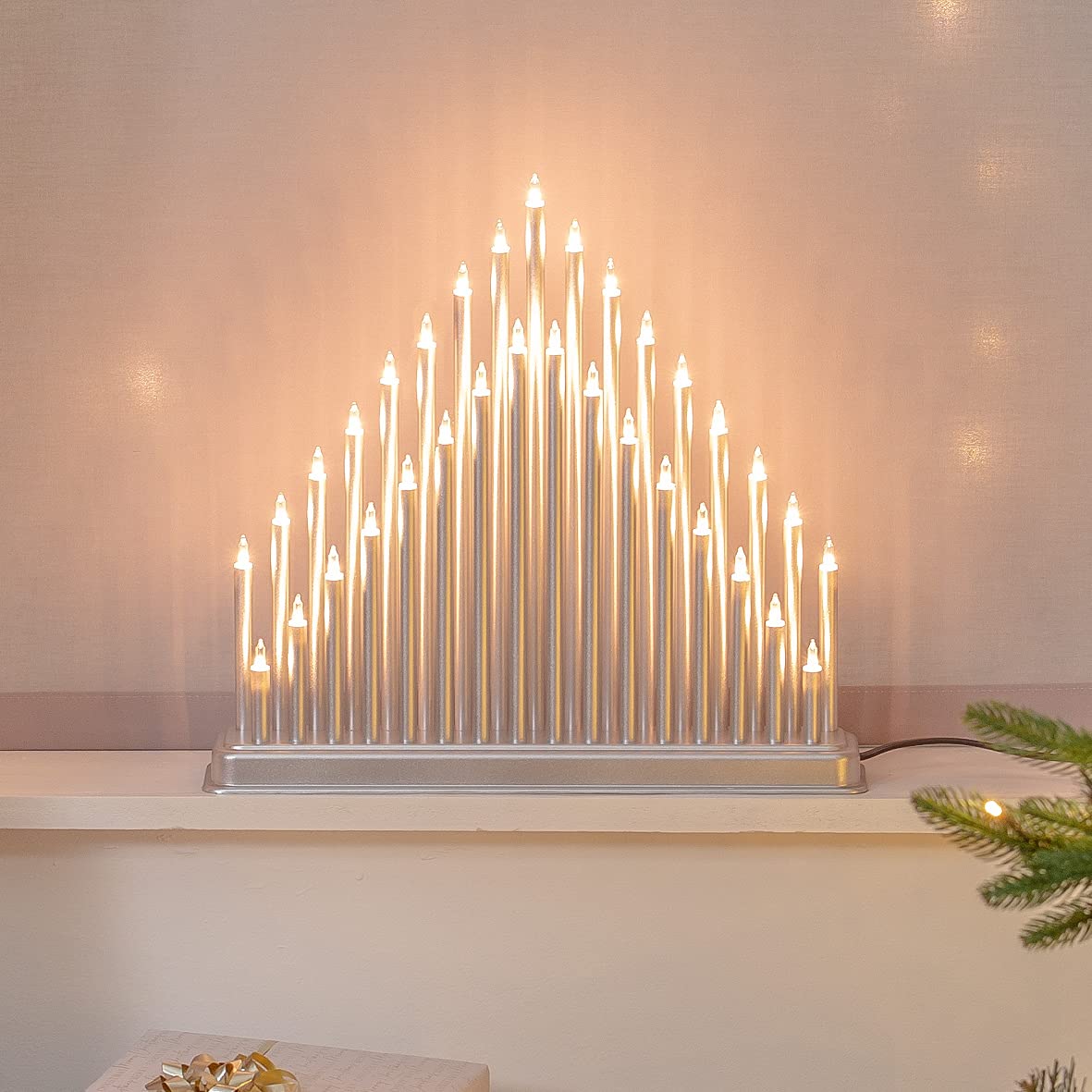 Silver Christmas candle bridge with 33 warm white lights