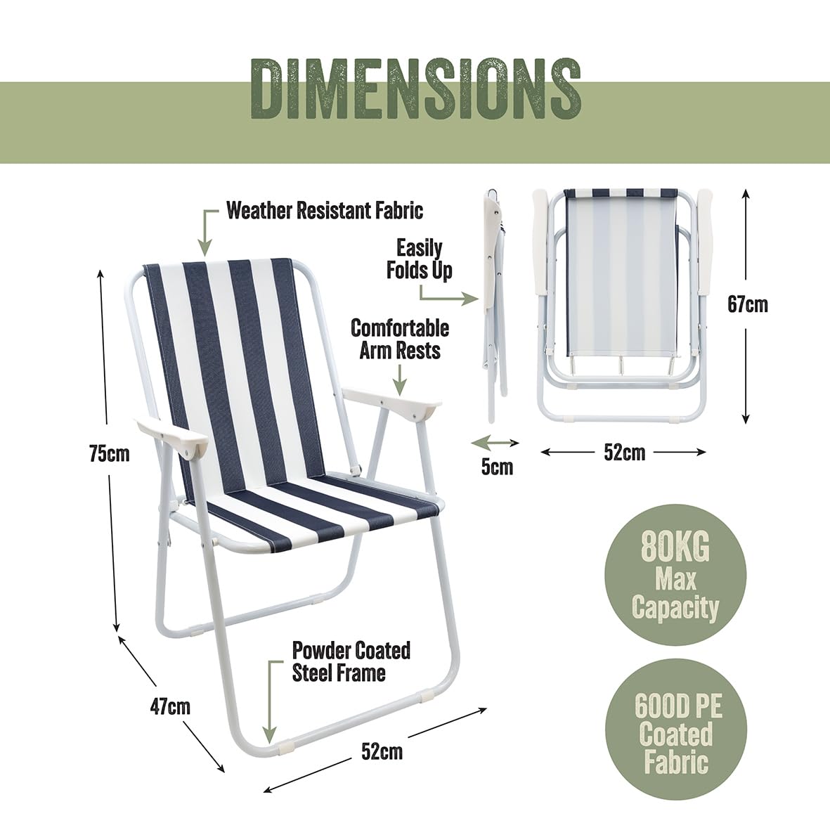 Milestone blue and white striped folding deckchair