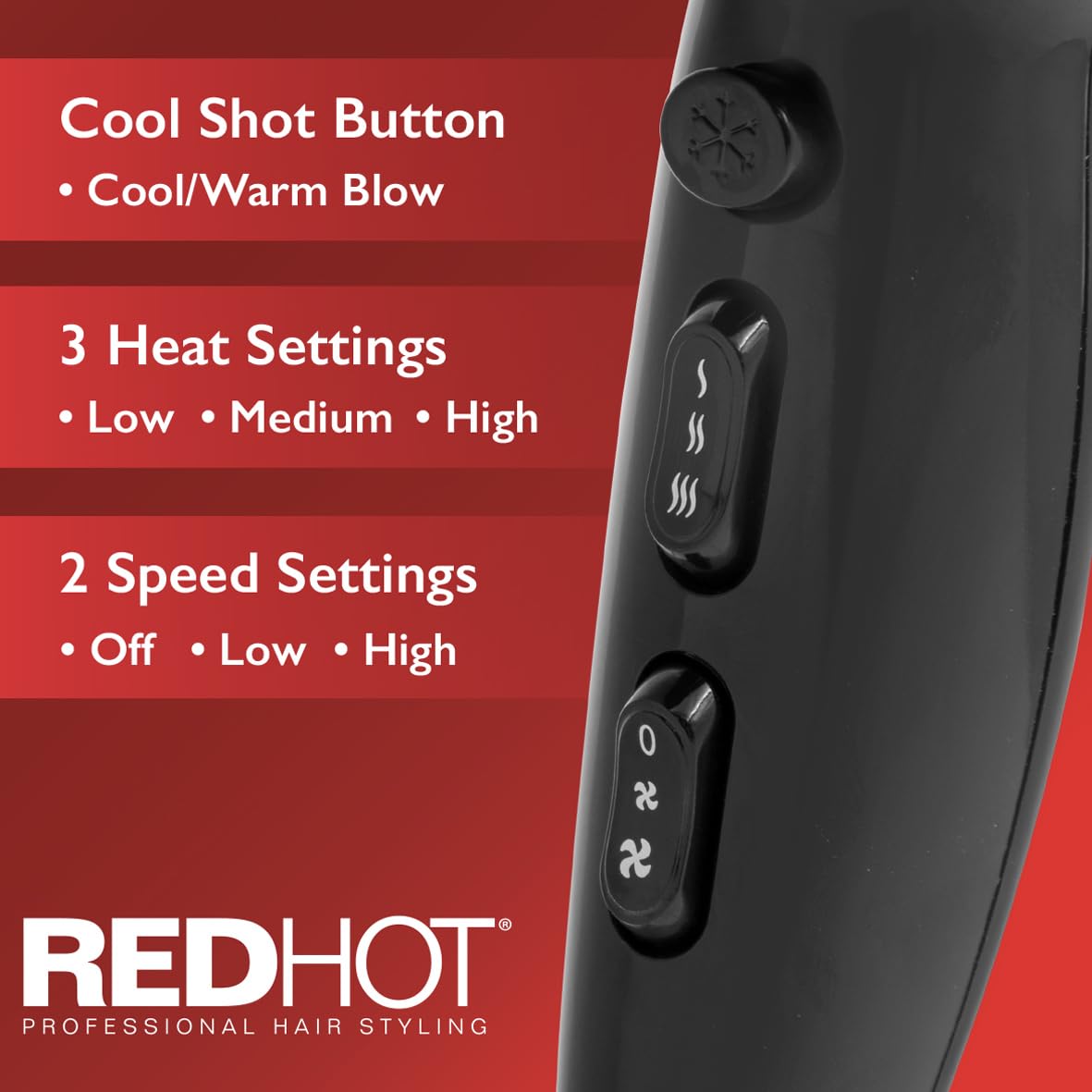 Red Hot black 2200W hair dryer with diffuser and concentrator