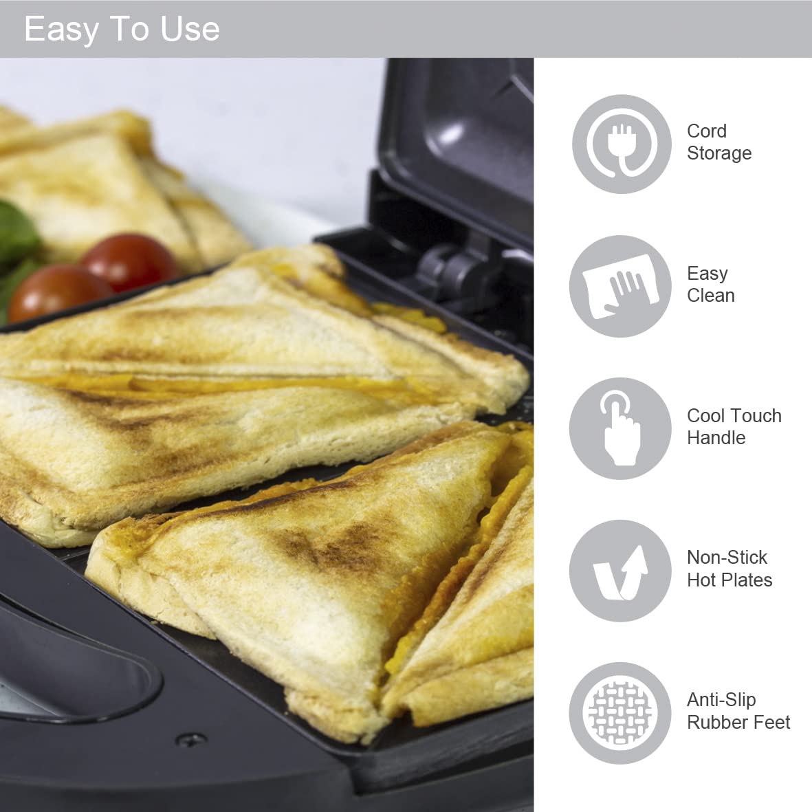 Quest black 750W 2-slice sandwich toastie maker