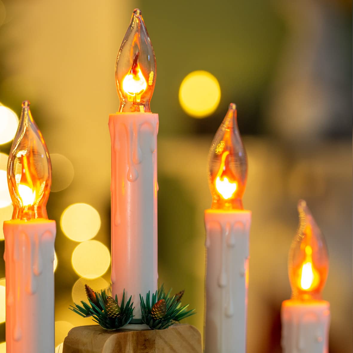 Wooden Christmas candle bridge with 7 flickering lights