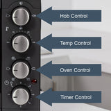 Quest 26L black countertop mini oven with twin hob and rotisserie