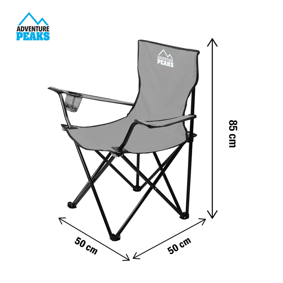 Adventure Peaks grey folding camping chair with carry bag and cup holder