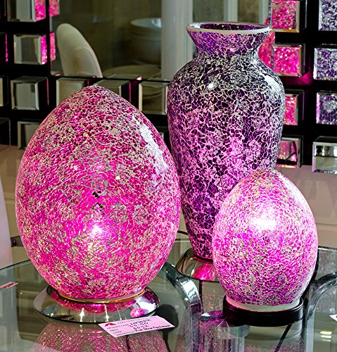30cm rose pink and silver mosaic glass egg table lamp