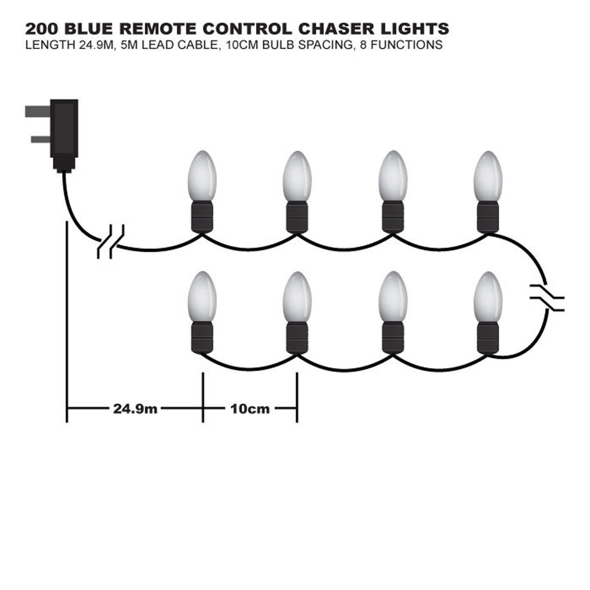 The Christmas Workshop blue LED chaser lights with remote control, 200 LEDs