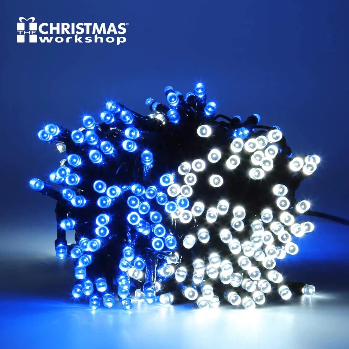The Christmas Workshop 300 LED warm white and blue chaser string lights