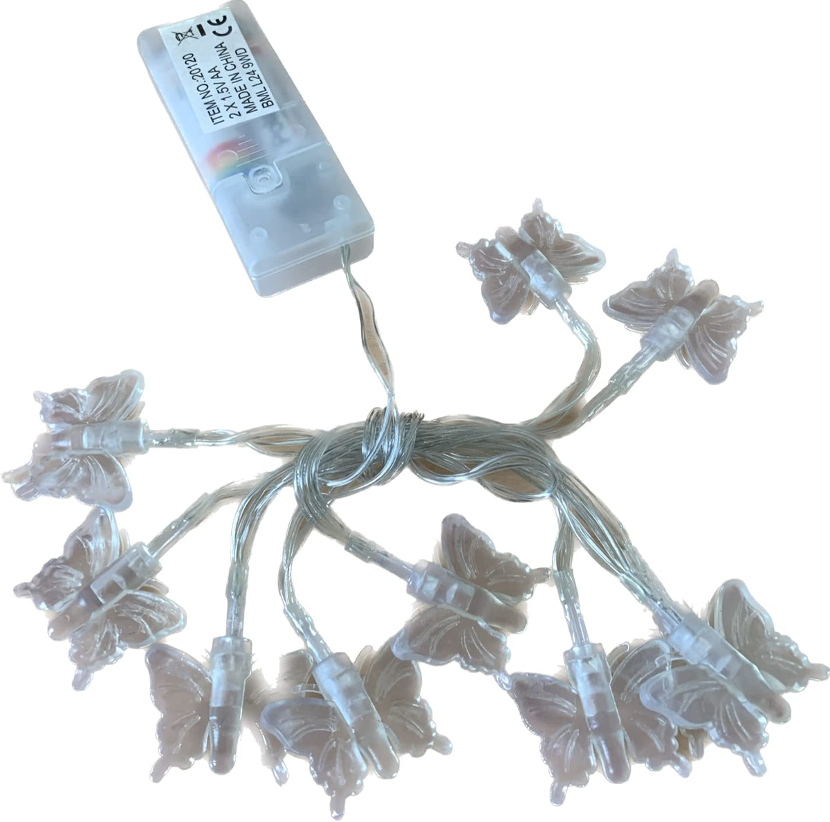 Blue butterfly battery string lights with 10 LEDs, 1m