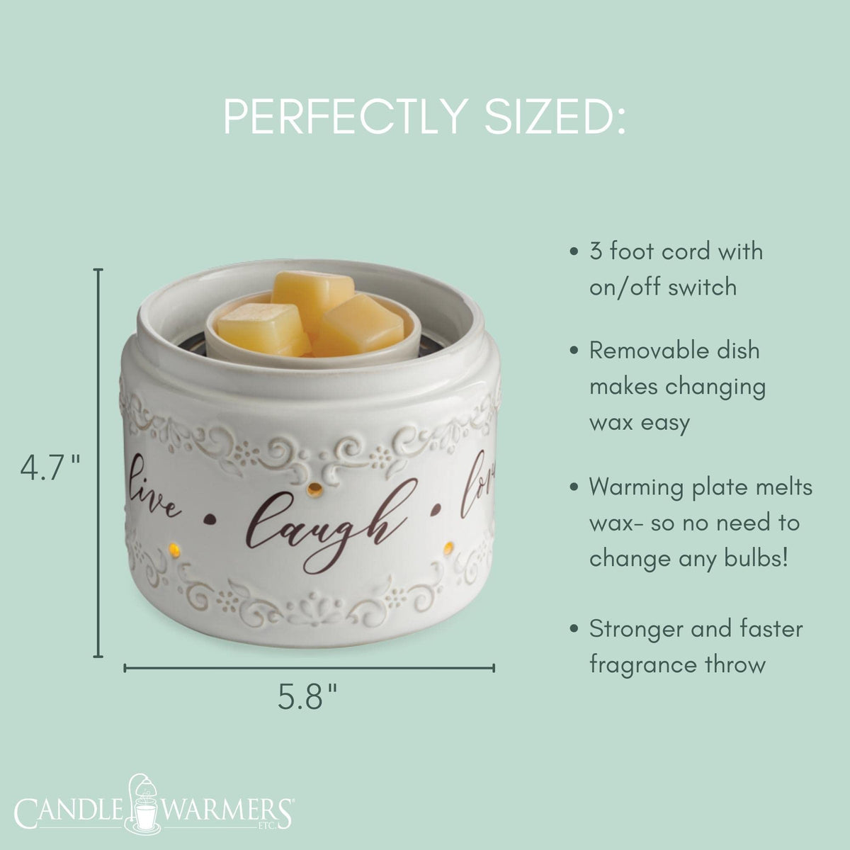 Candle Warmers Etc. Live Laugh Love fan wax melt fragrance warmer