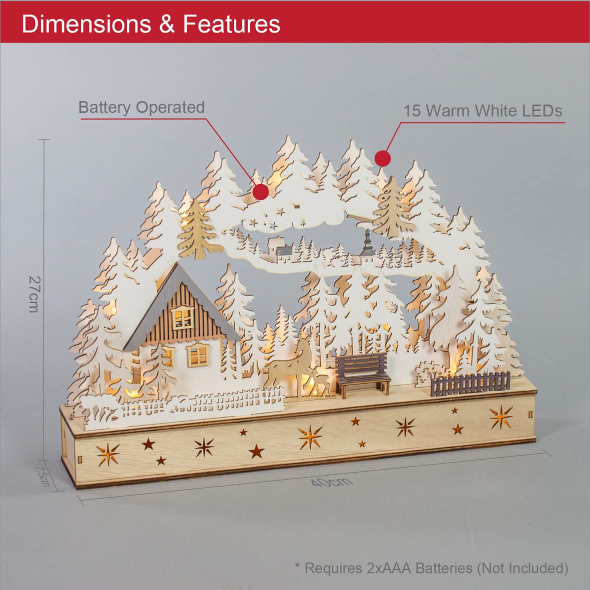40cm wooden LED Christmas forest house scene with warm white lights