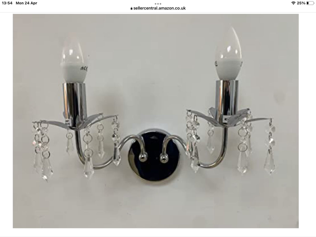 Chrome-effect wall light with hanging crystal droplets