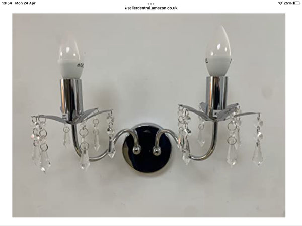 2 Light Chrome Wall Fitting with Crystal Droplets