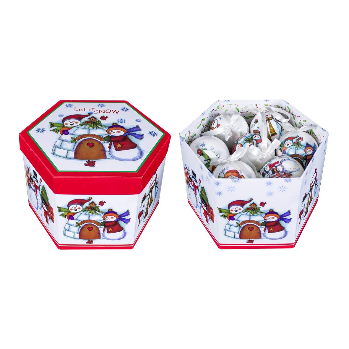 Set of 14 multicolour Christmas scene decoupage baubles