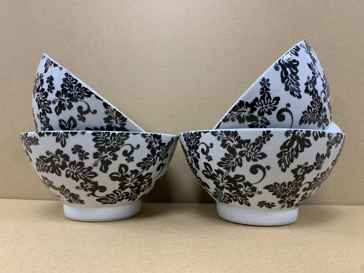 Set of 4 Bowls - Black & White Floral