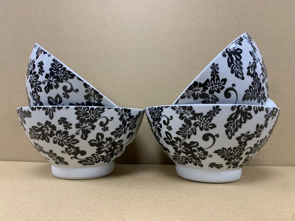 Set of 4 Bowls - Black & White Floral