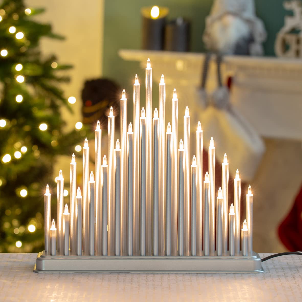 Silver Christmas candle bridge with 33 warm white lights