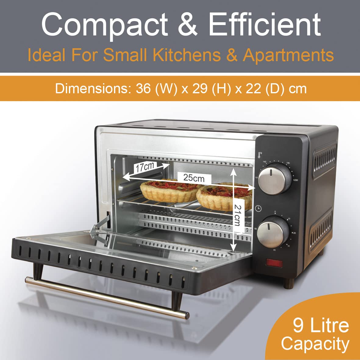 Quest black compact 9L mini oven