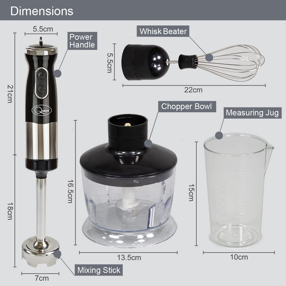 Quest 700W 3-in-1 hand blender chopper and whisk